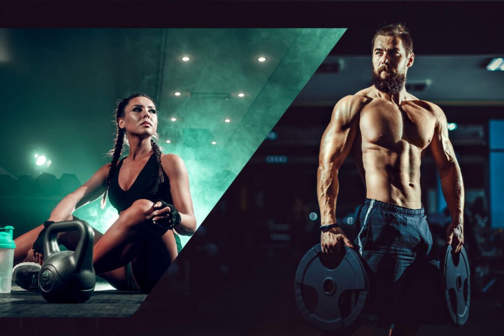 Defina o seu tema : Influenciador e influenciadora na academia em pose de poder e autoridade