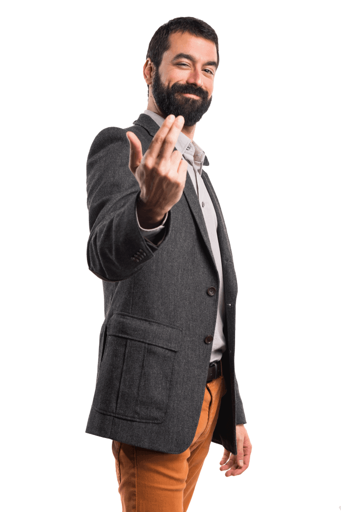 Um convite especial para voc&ecirc; : rapaz de meia idade  fazendo um gesto de convite para participar de algo