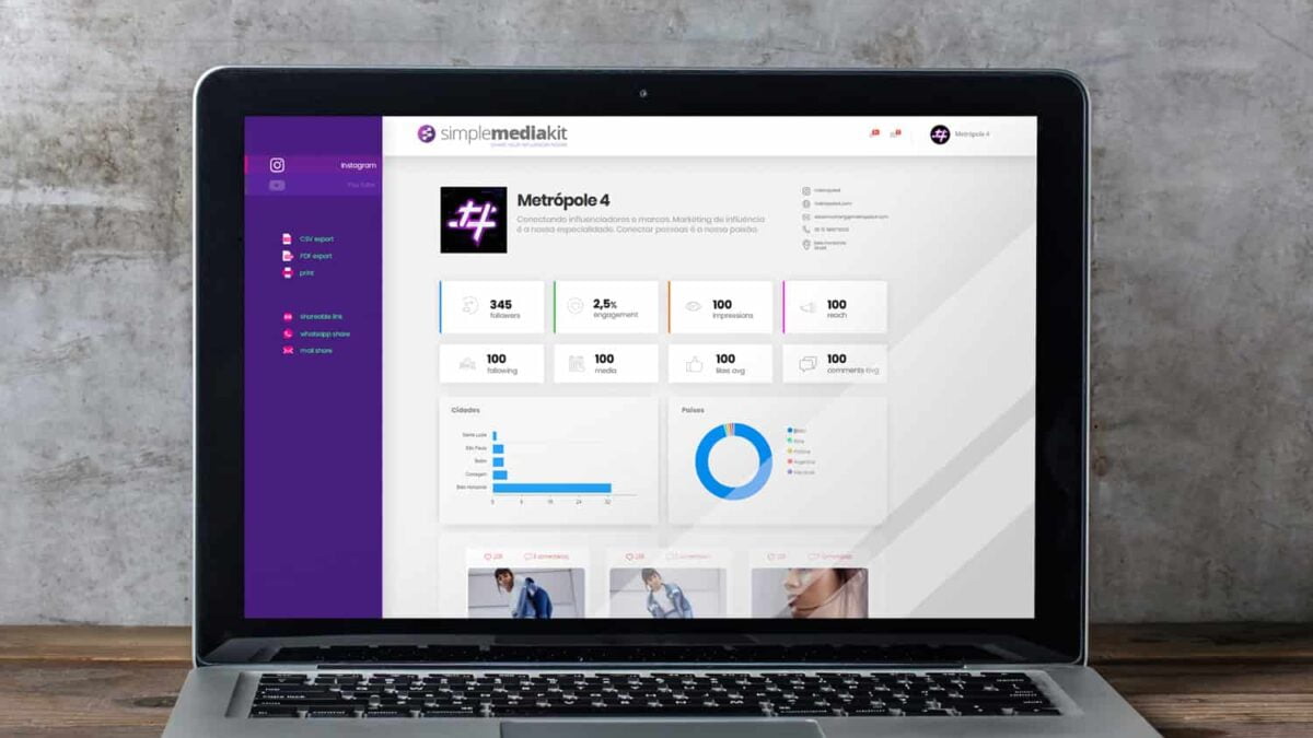 O que é mídia kit e como um influencer pode montar o seu. Um notebook mostra a tela de um mídia kit