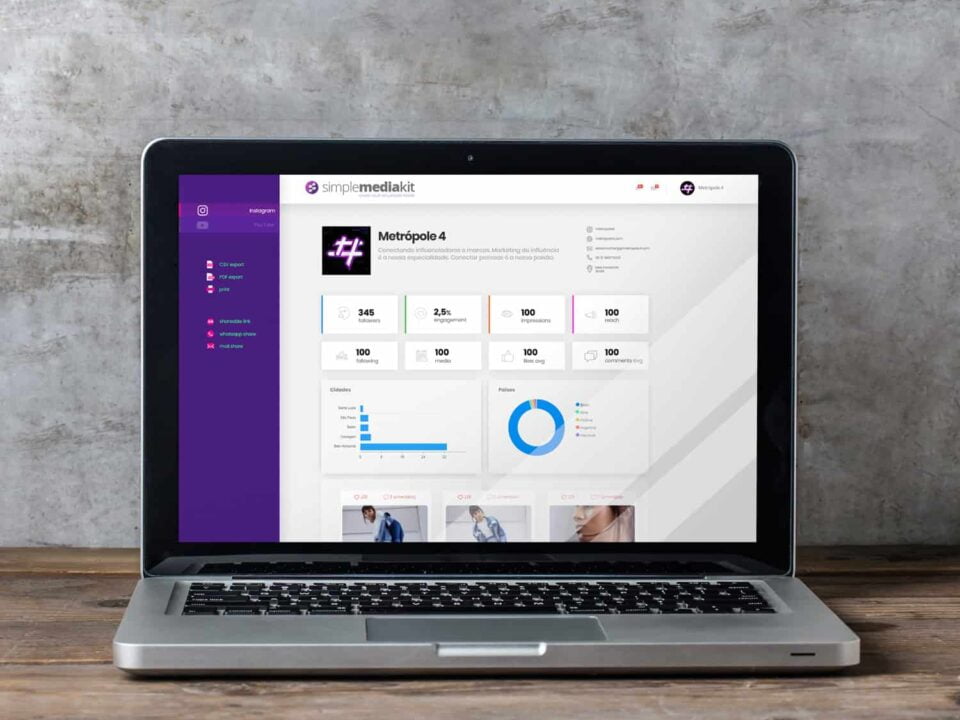 O que é mídia kit e como um influencer pode montar o seu. Um notebook mostra a tela de um mídia kit