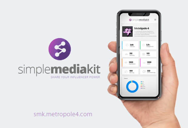 SMK da Metr&oacute;pole 4 : Tela de celular exibindo um m&iacute;dia kit gerado pelo Simple Media Kit influencer