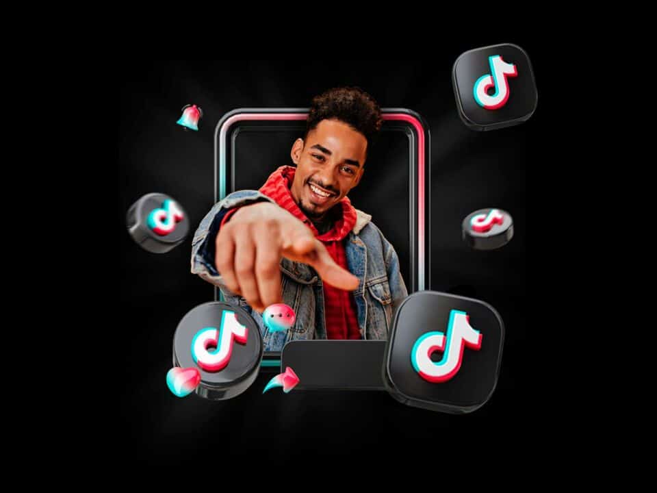 Tiktok Influencers jovem saindo de uma tela apontando o dedo indicador para frente1